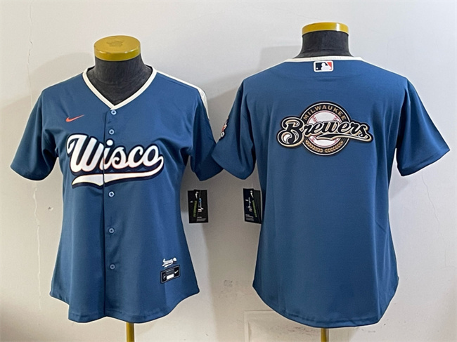 Youth Milwaukee Brewers Team Big Logo Mineral Blue 2026 City Connect Stadium Stitched Baseball Jersey